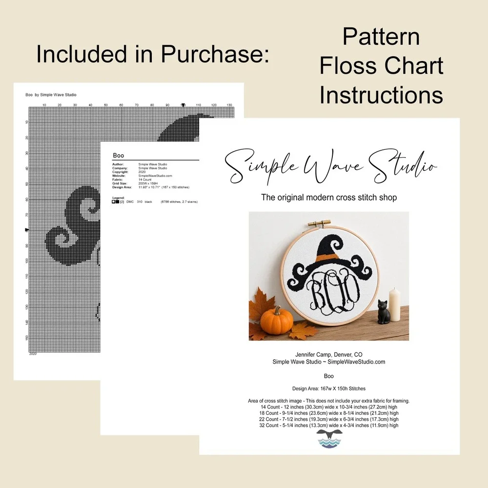 Halloween Witch's Hat Boo Cross Stitch Pattern